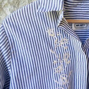 Vintage Pinstripe Button Down with Embroidery Details